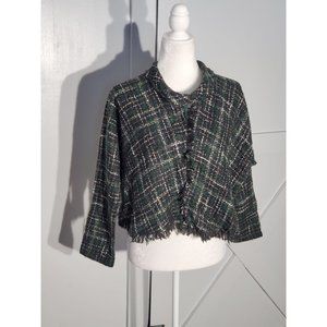 ZARA WOMAN LIGH JACKET COLOR GREEN LONG SLEEVE ACRYLIC/WOOL SIZE M